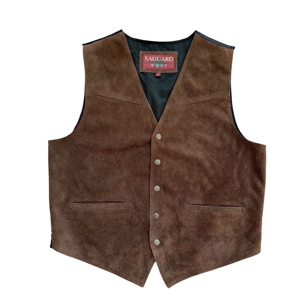 Saguaro West Mens Brown Suede Leather Western Vest Oklahoma Seal Buttons Large